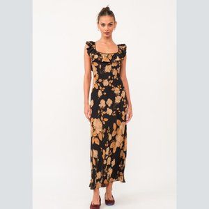 NWT Floral-Print Maxi Dress With Flutter Sleeves And Collar Detail